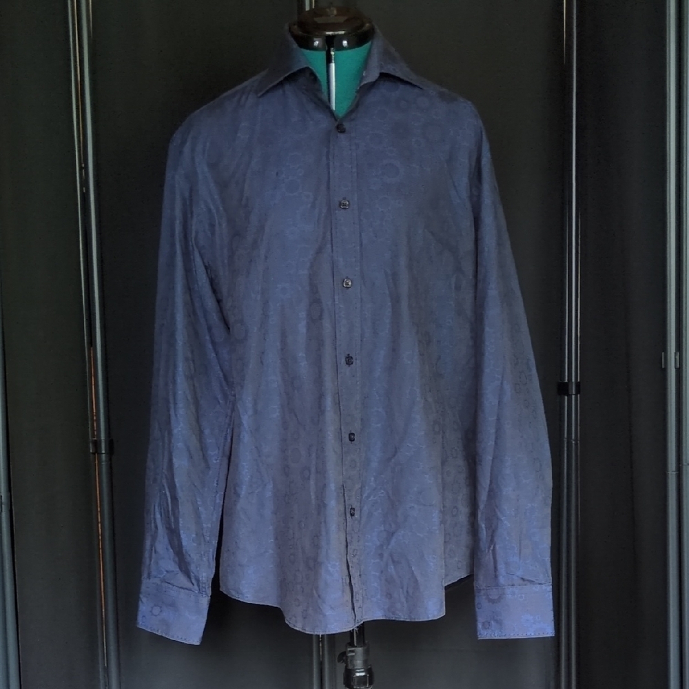Bugatchi Blue Dress Shirt Classic Formal Style
